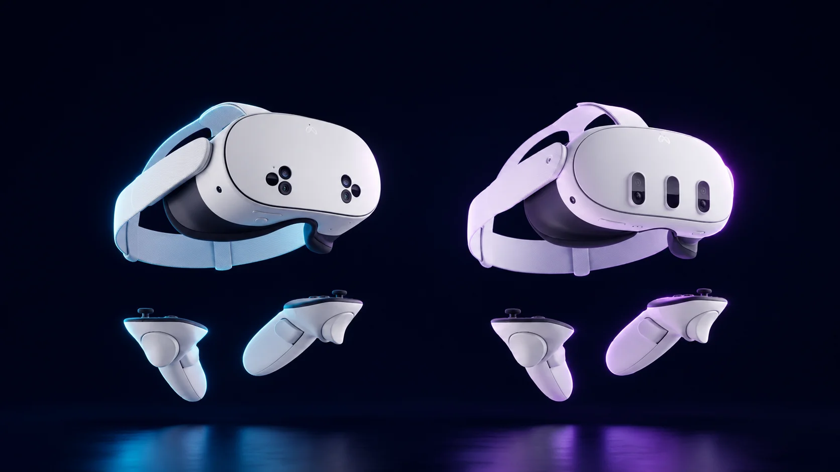 Meta Quest 3 and Quest 3S headsets side by side